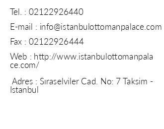 Ottoman Palace Taksim Square Hotel iletiim bilgileri